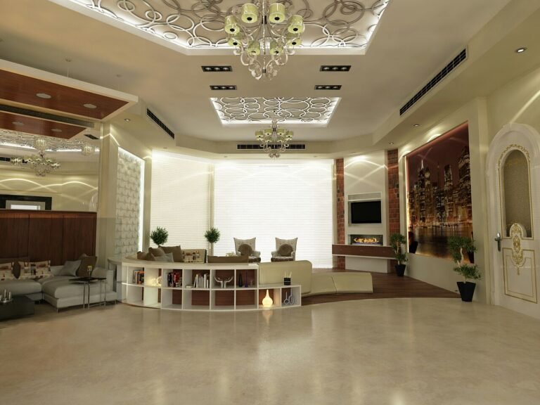 Villa living area with joinery and feature ceiling by Al Malek Carpentry